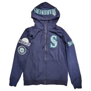SEATTLE MARINERS Sweater Adult Large Blue Embroidered Full Zip Outdoor Hooded